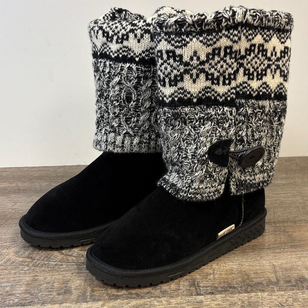 Muk Luks “JANIE” Black Geo Knit Cuff Winter Boots (Size 7)